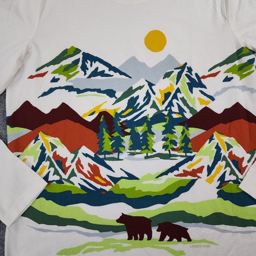 Lands End Shirt Boy XXL 18H-20H Husky White Graphic Print Long Sleeve Tee Hiking - Picture 10 of 19