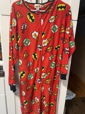 Superman  Batman 1 Piece Fleece Sleeper Pajamas DC Comics Adult Size Small