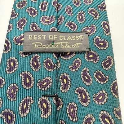 Robert Talbott Best of Class Silk Tie Teal Purple Paisley Hand Sewn England VTG