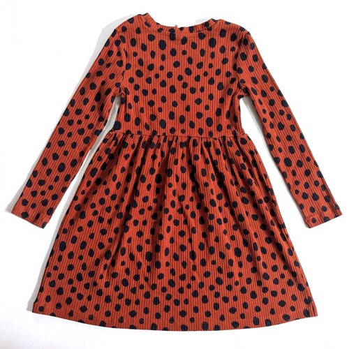 Hanna Andersson Brown Print Rib Dress Mini Spots Long Sleeve Sz 6-7 | 120 cm - Picture 3 of 7