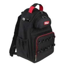 Portable Black Tool Storage Backpack with Pockets and Loops, with Base Support
