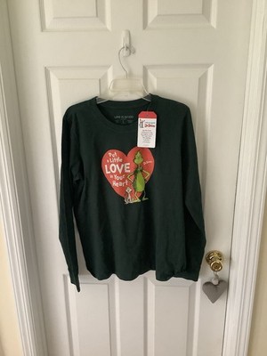 Life is Good Put a Little Love in Your Heart Women s Crusher Sz L T-Shirt Grinch