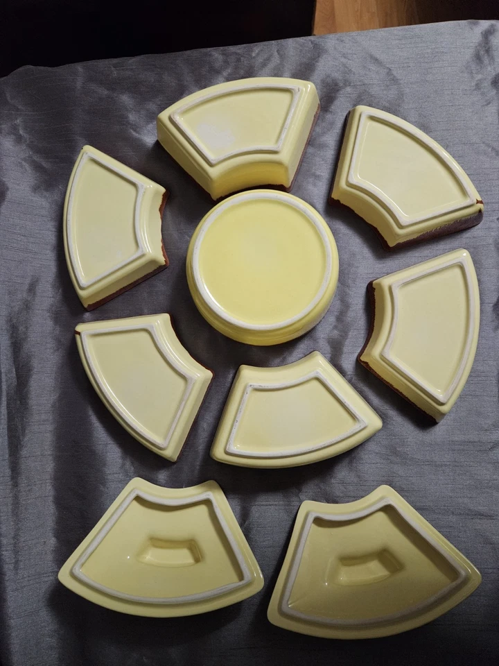  7 Piece Set  Ceramic Yellow & Brown Server  - Image 4 of 4