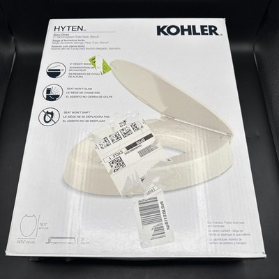 KOHLER Hyten Elevated Quiet-Close Elongated Toilet Seat in Biscuit 25875-96