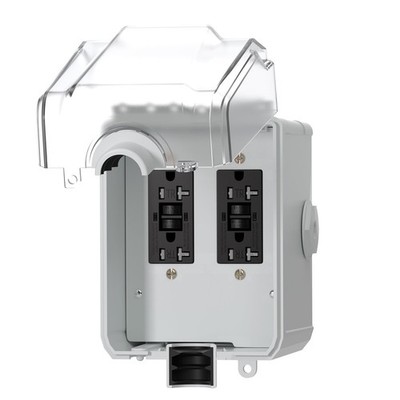 20Amp Outdoor Electrical Outlet Box, Dual 5-20R WRTR GFCI Sockets, Outdoor Du...