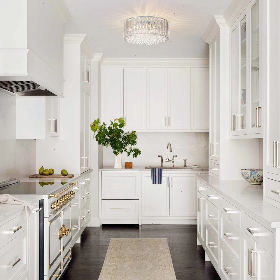 Modern Crystal Round Semi Flush Mount Ceiling Light Fixture Living Room Bedroom - Image 4 of 4