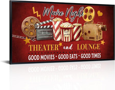 Home Theater Wall Art Decor Movie Night Sign Canvas Prints Vintage Cinema Film R