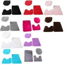 3-Piece Non-Slip Bathroom Bath Mat Contour Rug Set with Solid Toilet Lid Cover