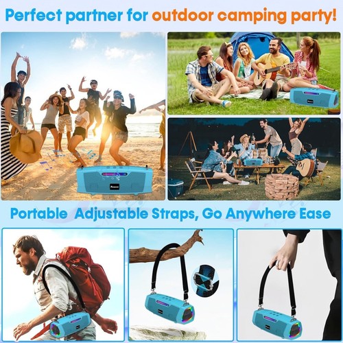 PEMACOM Portable Karaoke Machine With 2 Mics-Bluetooth-60w Powerful Sound-Blue - Picture 9 of 11