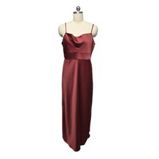 BHLDN Satin Cowl Neck Slip Maxi Dress Burgundy Bridesmaid Formal US 14