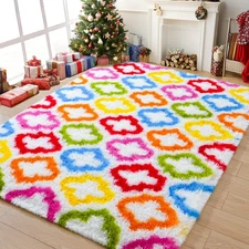 Tepook Fluffy Colorful Rainbow Area Rug for Kids, Girls Bedroom, Shaggy, Soft