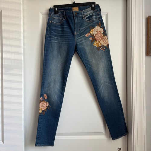 Driftwood Women’s “Jackie” Embroidered Floral Cropped Blue Jeans Sz 28 EUC