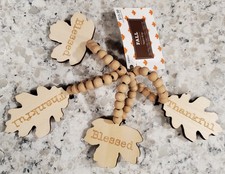 Fall Napkin Rings Thankful Blessed Leaf Beaded Set Of 4 Wood NEW ~ Free Shipping