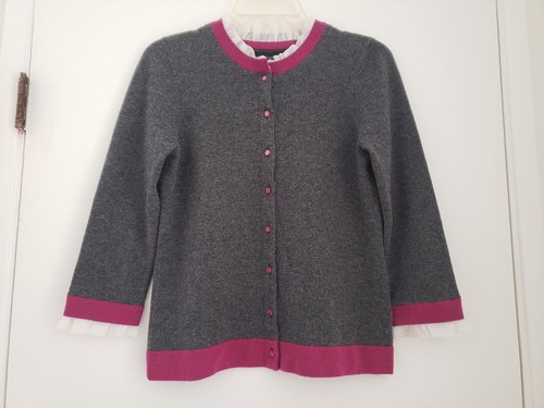 SUTTON STUDIO Cashmere Cardigan Sweater Sz M Gray Cranberry Ruffle Collared Cuff - Picture 8 of 10