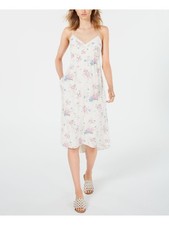 LEYDEN Womens Pleated Midi Dress Ivory Spaghetti Strap V Neck Floral Juniors XS