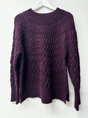 Women’s White Stuff Jumper Size 14 Dark Purple Cable Knit Wool Blend EC - Picture 1 of 19