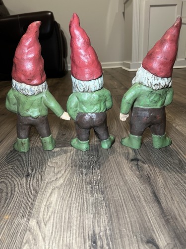 Antique Vintage OLD Cast Iron Garden Gnome Vintage. Set Of 3. RARE.✅✅✅ - Picture 5 of 15