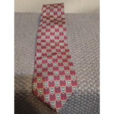 Bert Pulitzer Mens Red Blue Silk Geometric Crest Chain Link Necktie Made in USA