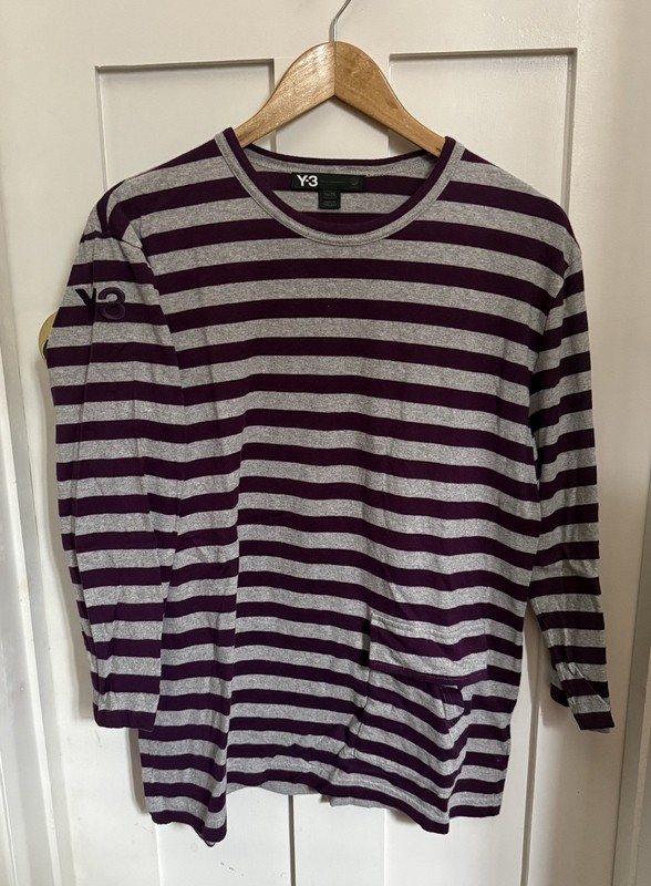Y-3 Adidas X Yohji Yamamoto Purple and Gray Striped 3/4 Sleeves XL