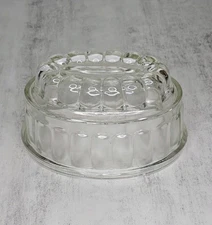 Vintage Antique Mid Century Heavy Glass Clear Oval Jelly Jello Salad Mold Mould