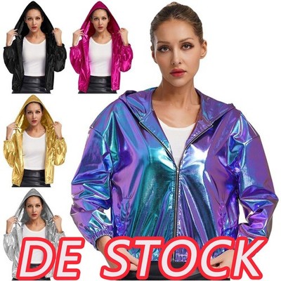 DE Damen Langarm Kapuzenjacke Glitzer Hip Hop Jazz Street Dance Tanzjacke Vorne