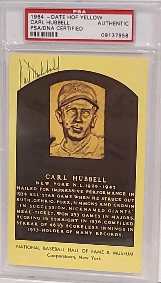 Carl Hubbell Signed Hall Of Fame Plaque PSA/DNA Post Card HOF Giants Autographed - Image 3 of 4