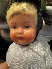 Vintage Braided Blonde German Celluloid Doll Traditional Dress  Scarf Jointed