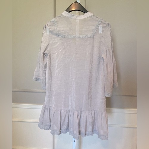 Mini Vestido Blusa Solitario Mezcla Seda Mediana Transparente Túnica Gris Boho Campesino - Imagen 5 de 6