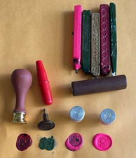 Vintage Wax Seal Kit with Wooden Handle 4 Metal Stamps  Sealing Wax Sticks