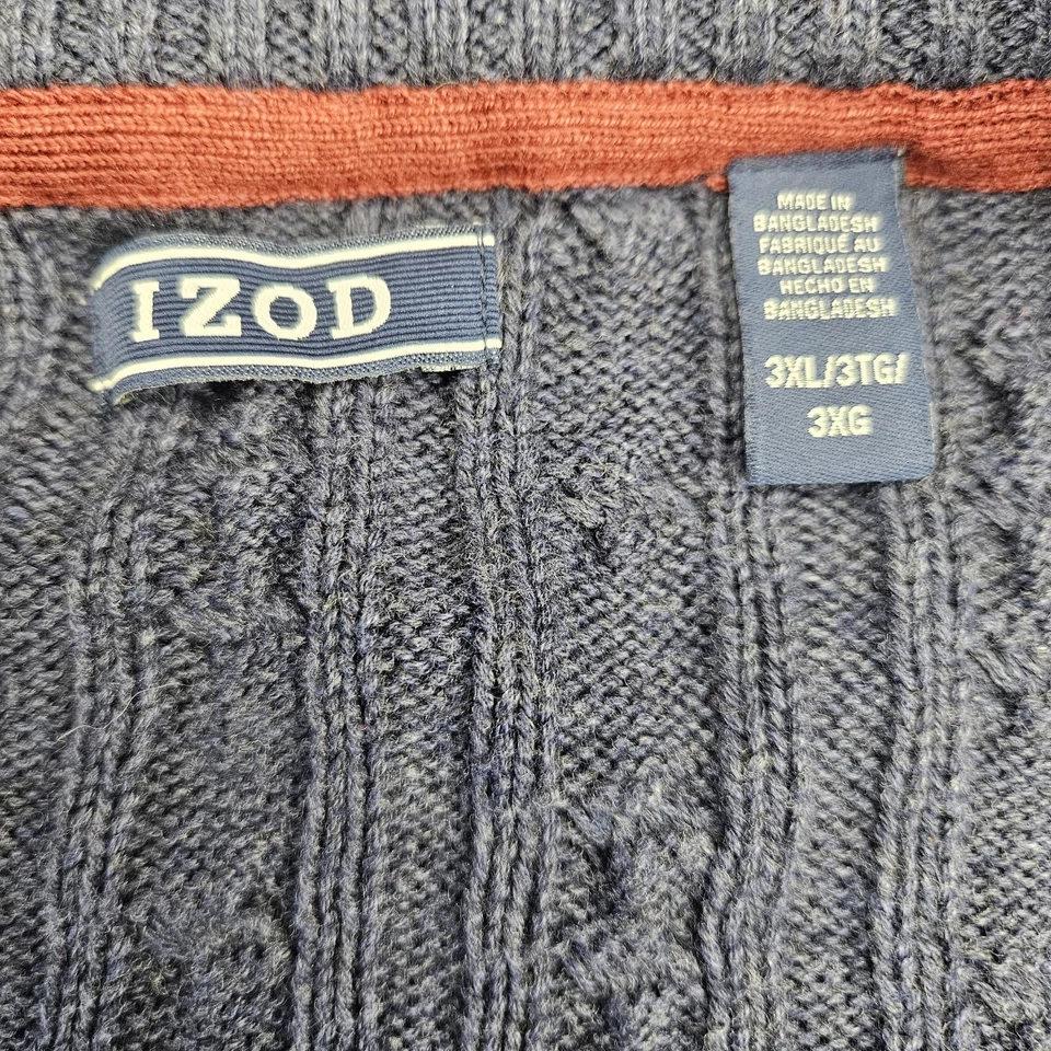 New Izod Durham Men’s 3XL Blue Cable Knit 1/4 Zip Sweater Cotton - Image 3 of 4