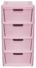Large Pink 4 Drawer Plastic Rattan Storage Tower Unit Chest Office Home School
