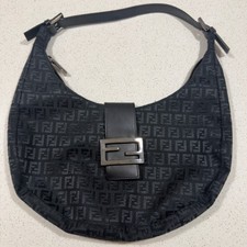Authentic FENDI Vintage Croissant Zucca Pattern Black Limited Edition VHTF Popul
