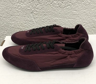 Prada Maroon Collapse Re-Nylon and suede elasticized sneakers 9 UK 10 US BB14