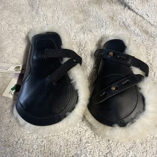 EQVVS GENUINE SHEEPSKIN LINED FETLOCK BOOTS ELASTIC STRAPS COB BLACK 