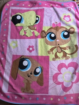 Vintage 2008 Hasbro LPS Littlest Pet Shop Fleece Plush Blanket Turtle Monkey Dog