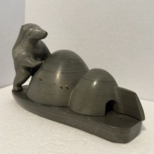 Vintage Inuit grande 3 pezzi orso igloo intaglio 11” scultura eschimese arte Qittusuk