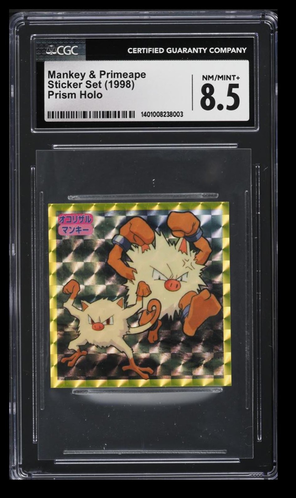 1998 Topsun Sticker Set Mankey & Primeape CGC 8.5 Japanese #056-57 Prism Holo