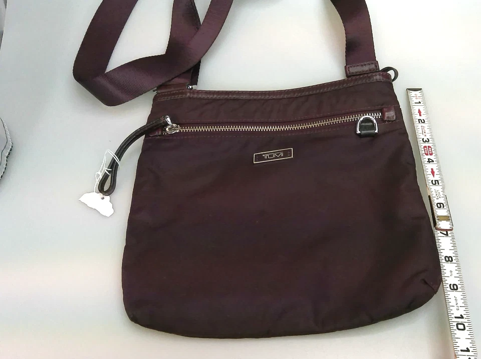 TUMI Voyageur Small Crossbody Bag Plum Purple Nylon Leather Trim Travel Purse - Image 4 of 4