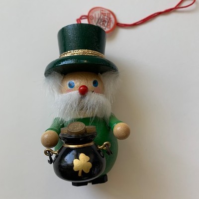 Steinbach Leprechaun Pot of Gold Irish Wood Ornament Germany with Tag top hat