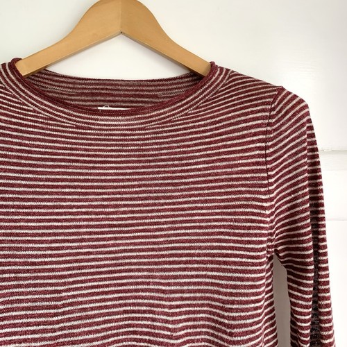 Toast Linen Wool Jumper Womens XS UK 6 8 Maroon Stripe Round Neck Light Knit - Picture 2 of 8
