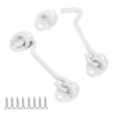 2-Pack White 4" Privacy Hook and Eye Latch for Door Latch Lock Heavy Duty Sol...