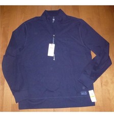 Mens IZOD Saltwater 1/4 Zip 100 Cotton Pullover Shirt Size Med Navy Blue NWT