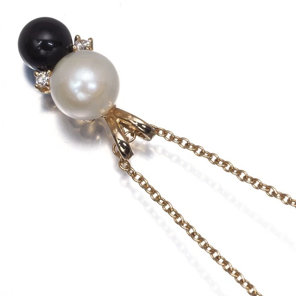 Auténtica Tiffany&Co. Collar Perla 6.6mm Ónix Diamante 14K Oro Amarillo 585 Foto 2 de 4