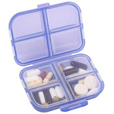 Travel Pill Organizer Small 8 Grid Compartments Holder Box - Blue