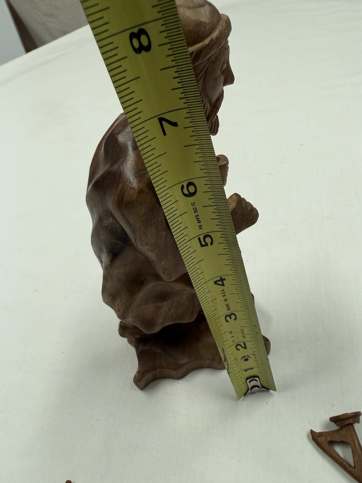 Old Wise Farmer Man Wood Carving Statue 8"