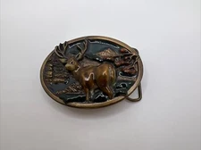 1984 Bergamot Brass Works Belt Buckle E-146 Buck Deer in Mountains