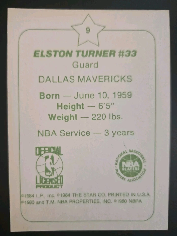1984 Star Arena l Elston Turner #9 l Dallas Mavericks - Image 2 of 2