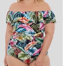  119 Swim Solutions Women's Green Off Shoulder One-Piece Swimsuit Plus Size 18