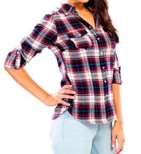 Women's Long Sleeve Flannel Plaid Shirt Top Blouse New
