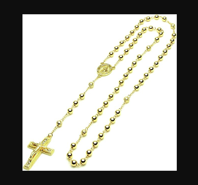 "Collar de Cuentas Oro 14k chapado para Hombre Rosario Guadalupe Jesús cadena 28"